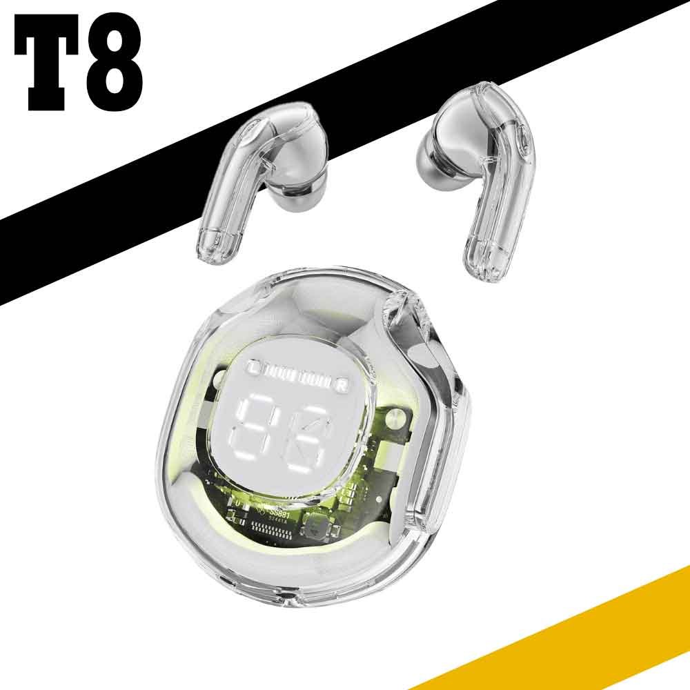 White colour T8 Wireless Bluetooth Headset 5.3 Headphones Sport Gaming Headsets Noise Reduction Earbuds Bass Touch Control for Phones