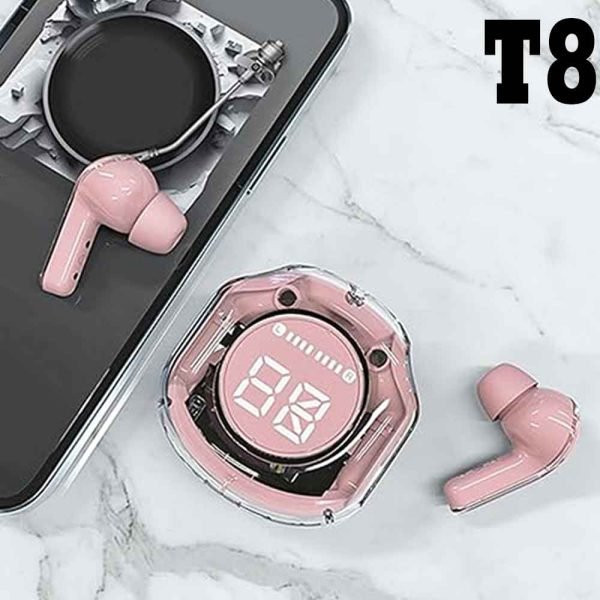 Pink colour T8 Wireless Bluetooth Headset 5.3 Headphones Sport Gaming Headsets Noise Reduction Earbuds Bass Touch Control for Phones